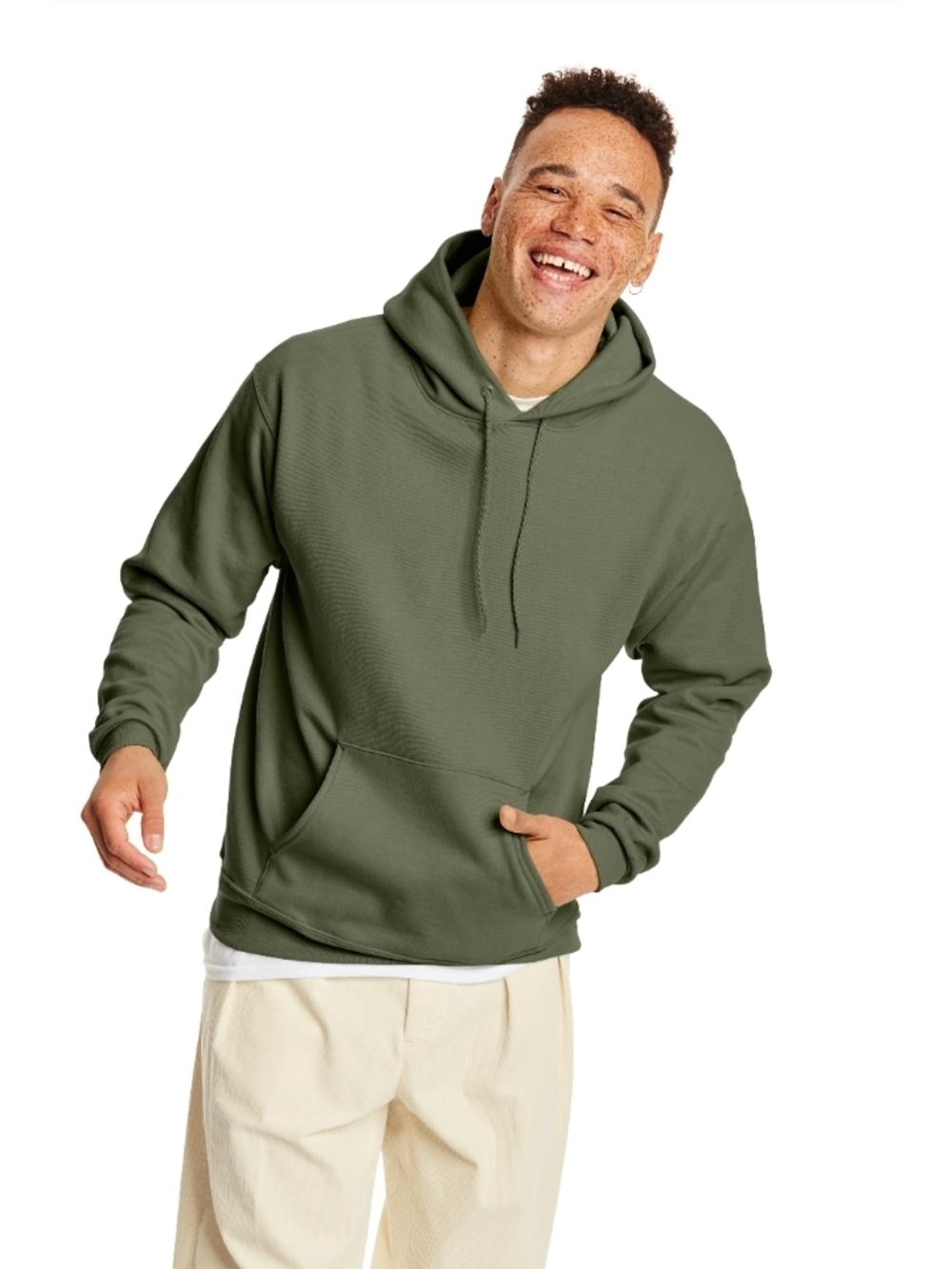 Men's Olive Pullover Hoodie with Kangaroo Pocket